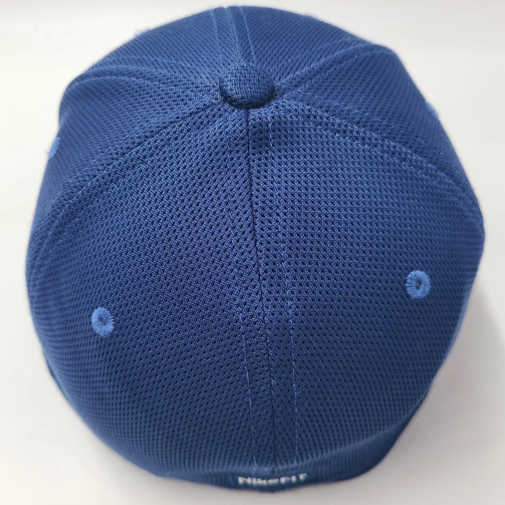 Nike Hat Fitted (Seems‎ S-M) Blue White Fit Dry Swoosh Logo Jersey Mesh Casual